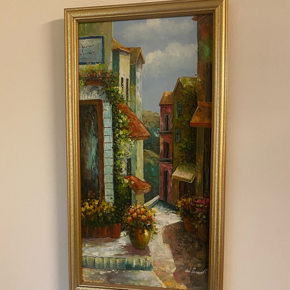 Oil Painting, 12 x 24, signed by American artist Warren Brandt, 1918 to 2002.